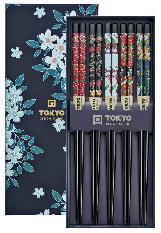 Chopstick giftset 5 cherry blossom blue
