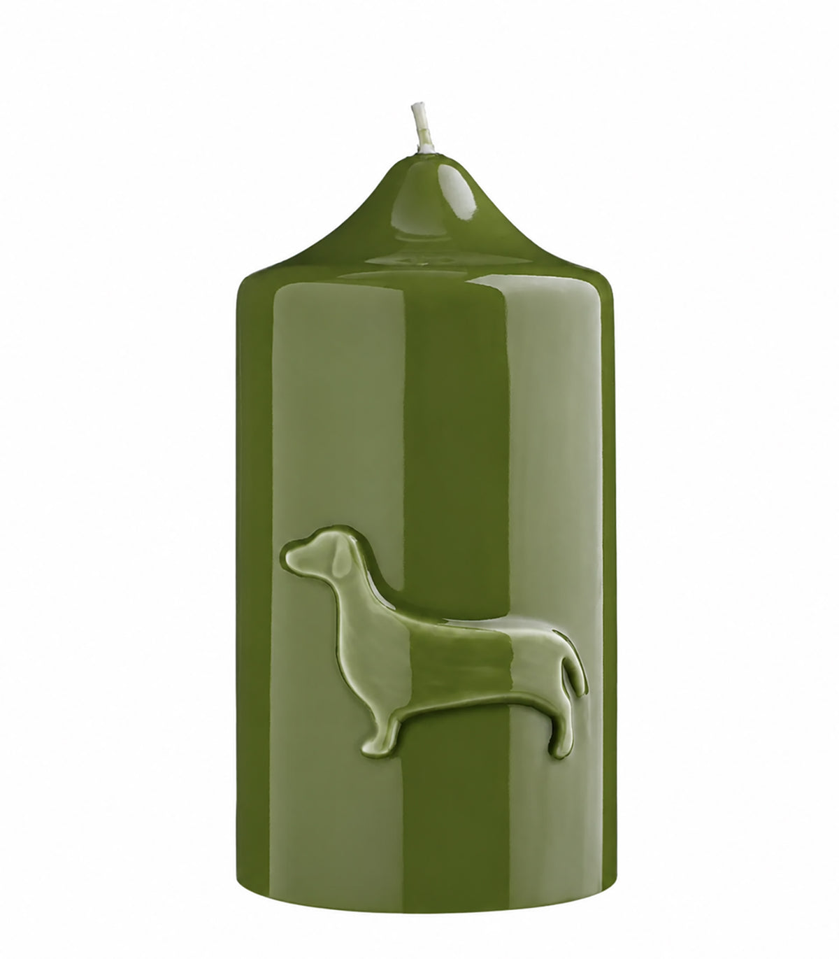 Kaars teckel D 8 H 15 OLIVE gelakt