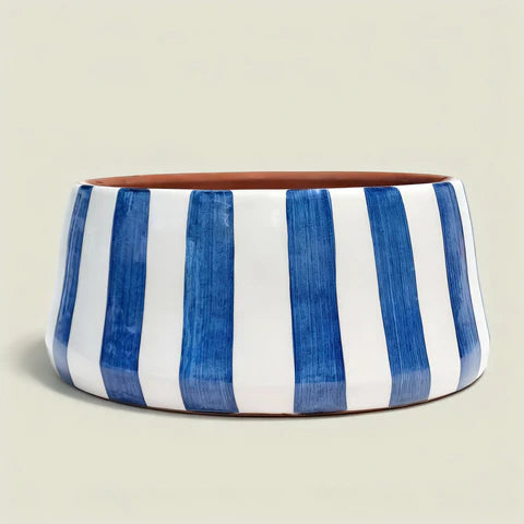 Bold stripe large tapered bowl blue