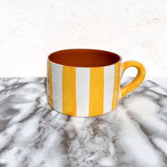 Flat mug vertical stripe tangerine/geel