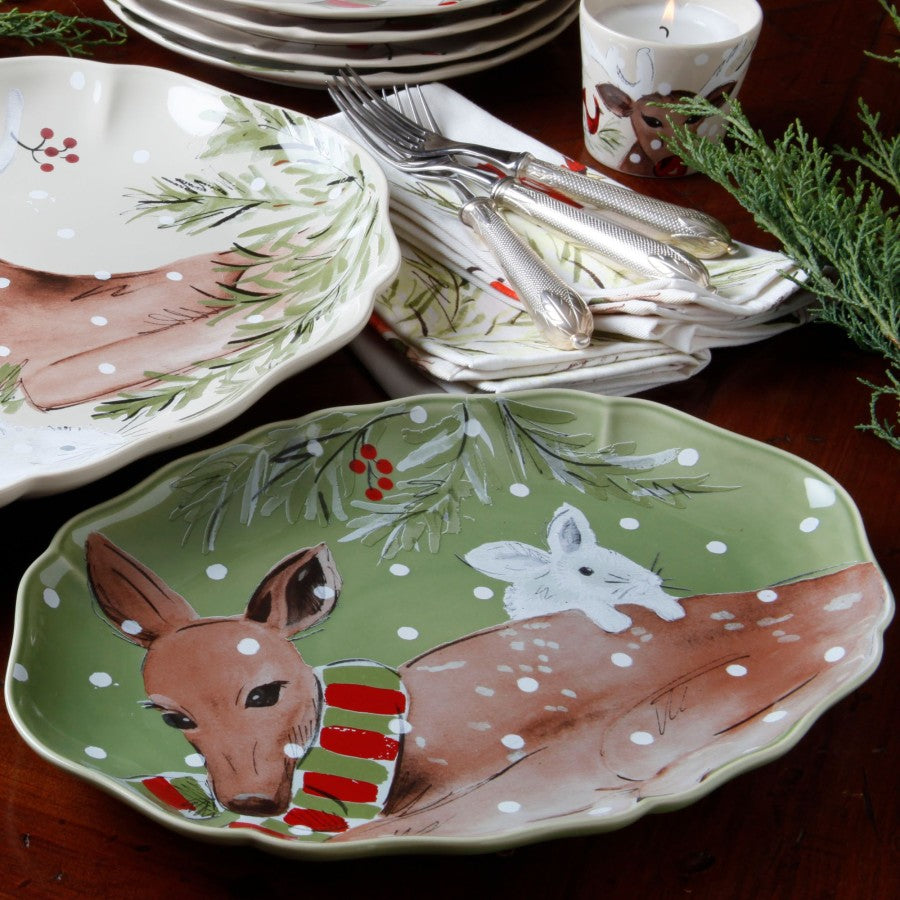 Oval platter deer friends - 32cm - green