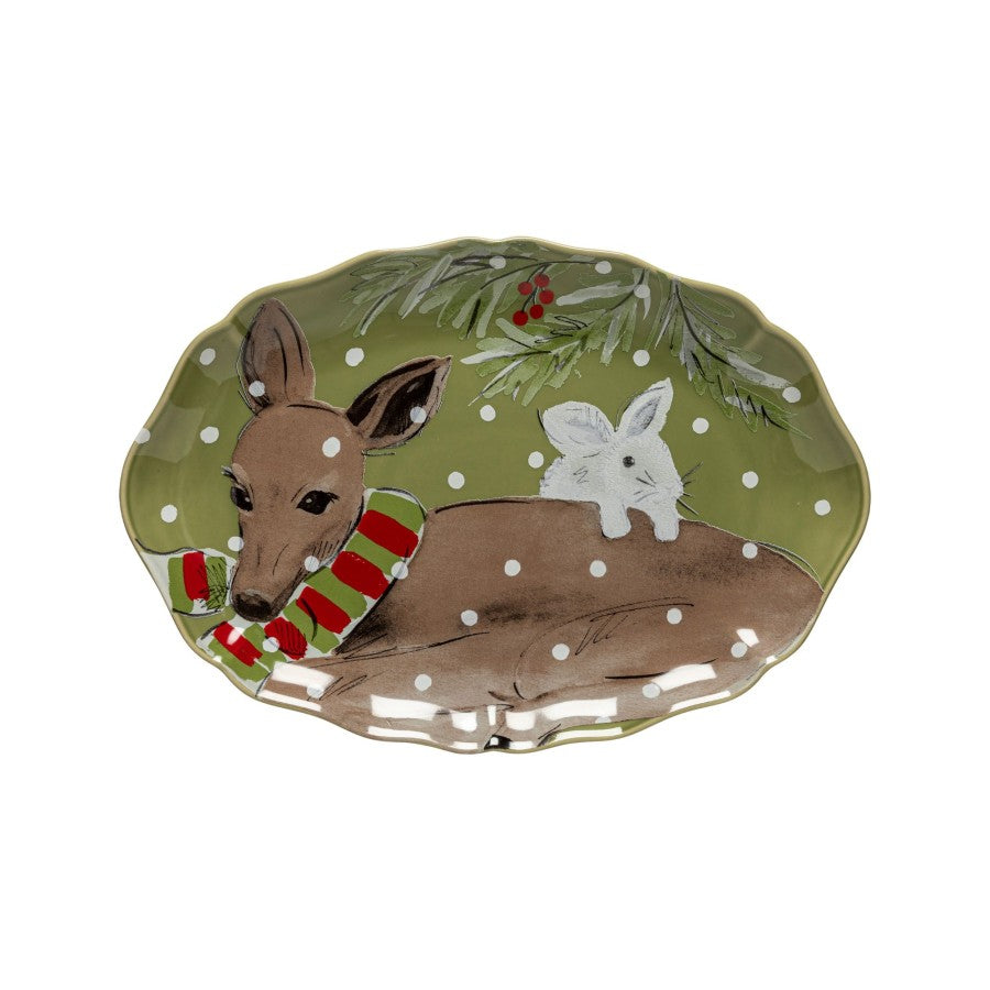 Oval platter deer friends - 32cm - green