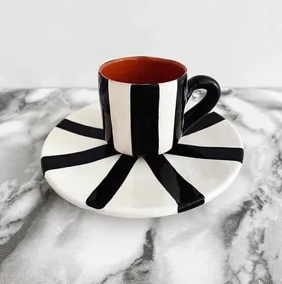 vertical stripe espresso cup and saucer - black