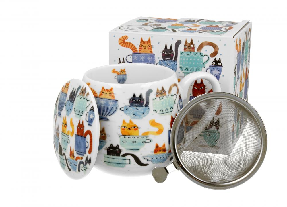 Duo cats mug + infuer teacup cats