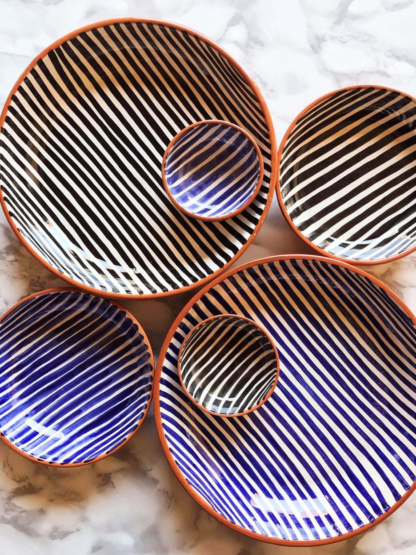Stripe large bowl blue