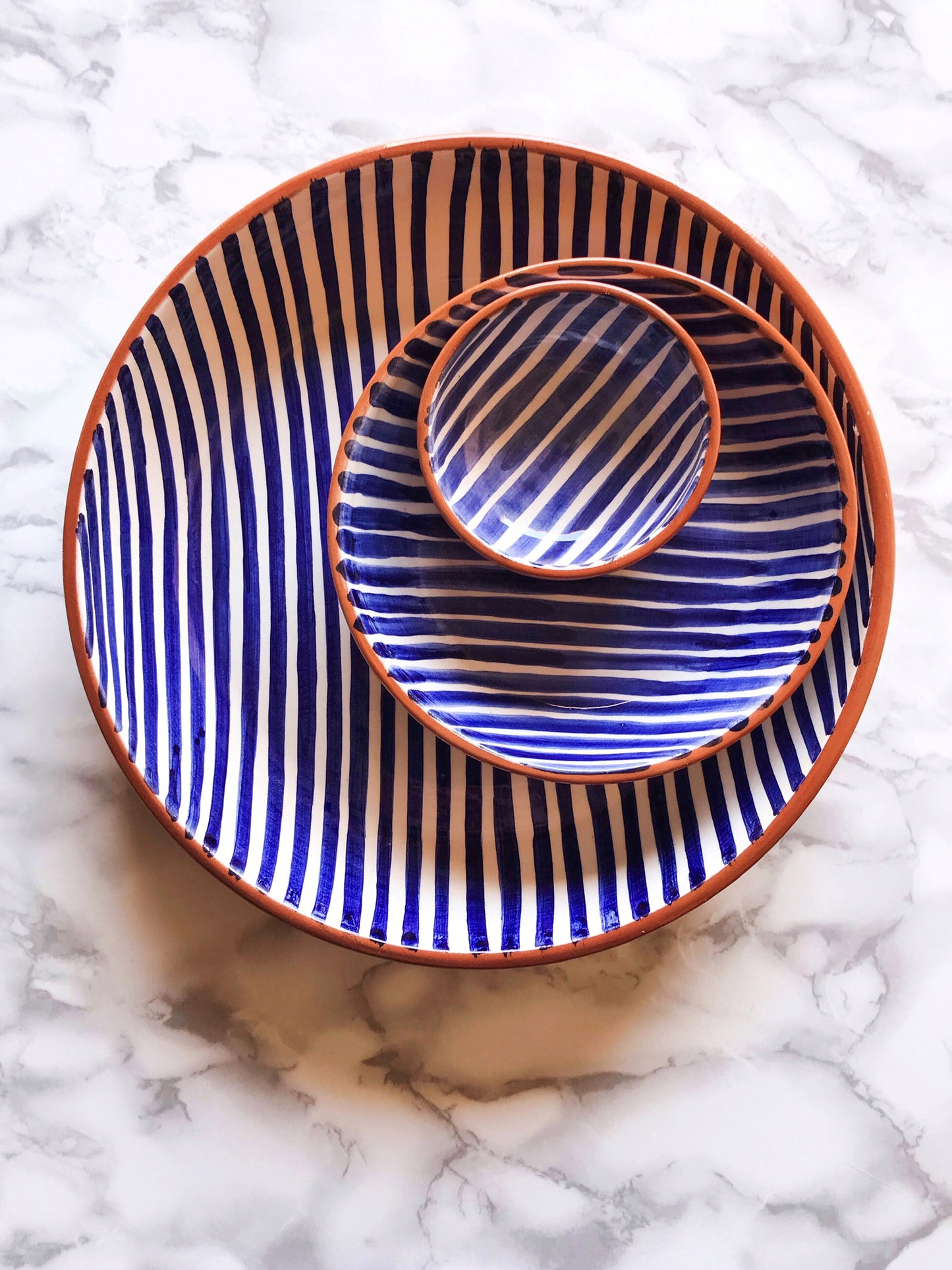 Stripe large bowl blue