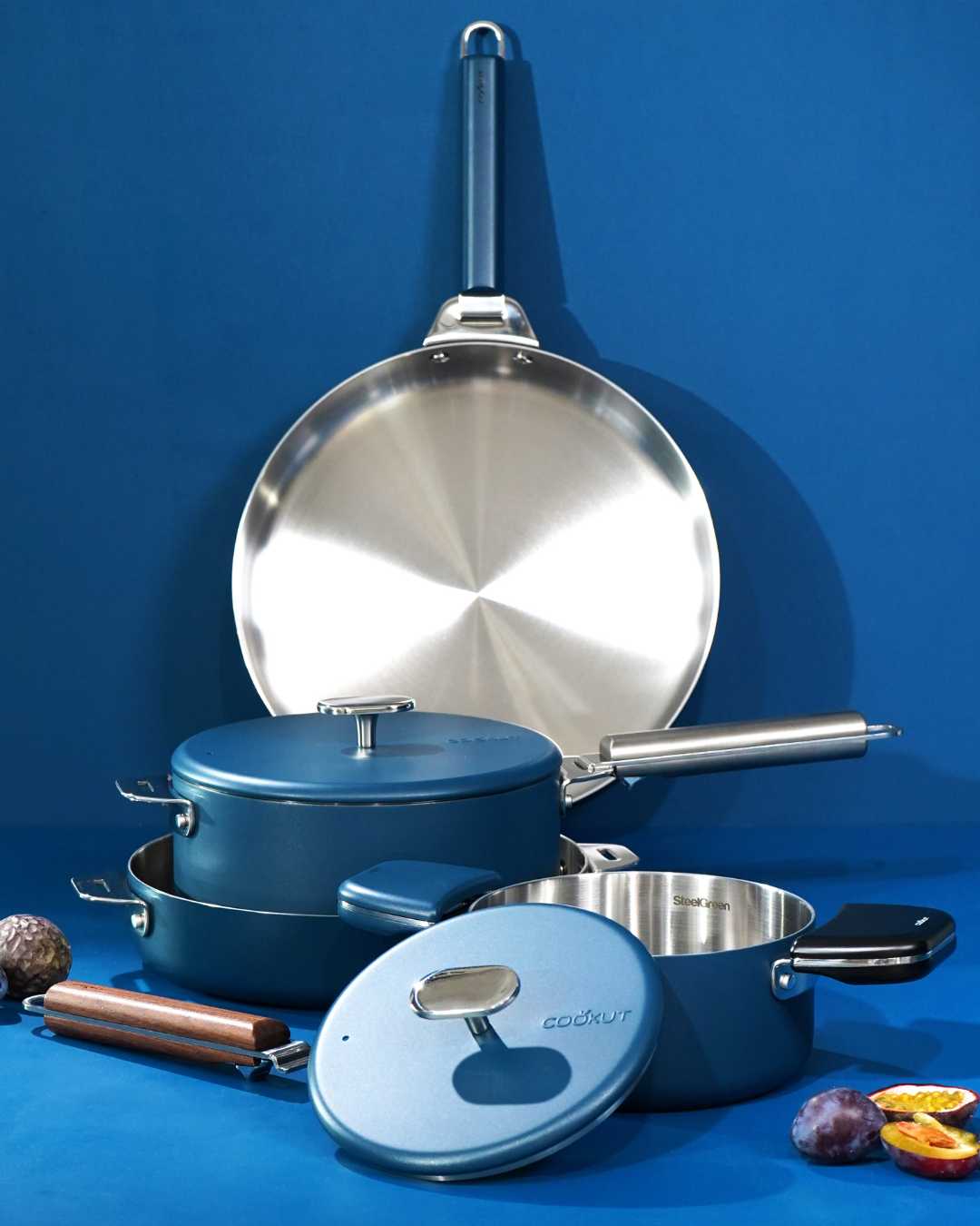 Merveilleuse sauteuse inox 28 blauw-myrtille